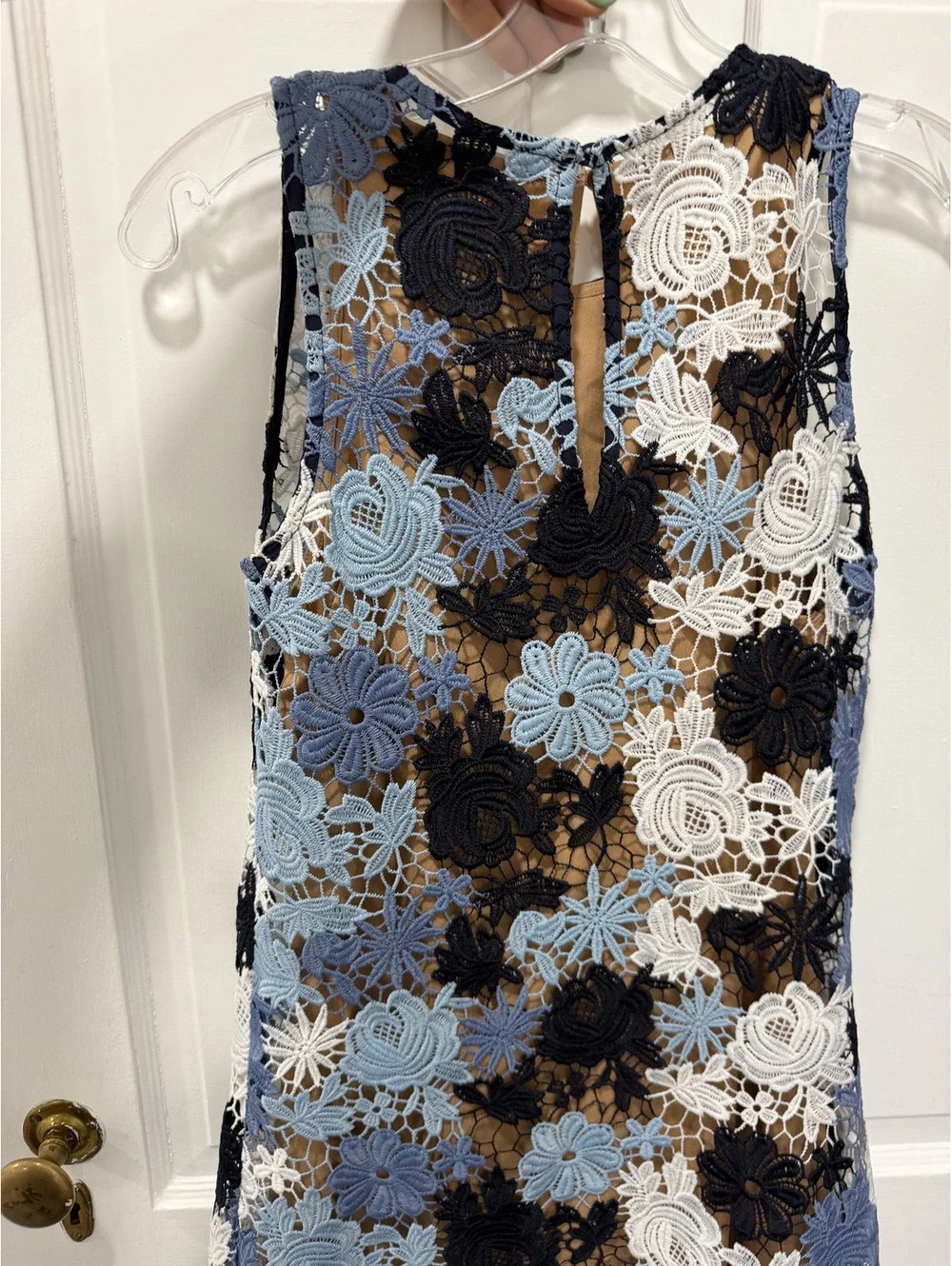 Michael Kors Blue Floral Lace Sheath Dress Tan Lining Size 2 Boho Chic [COPY]